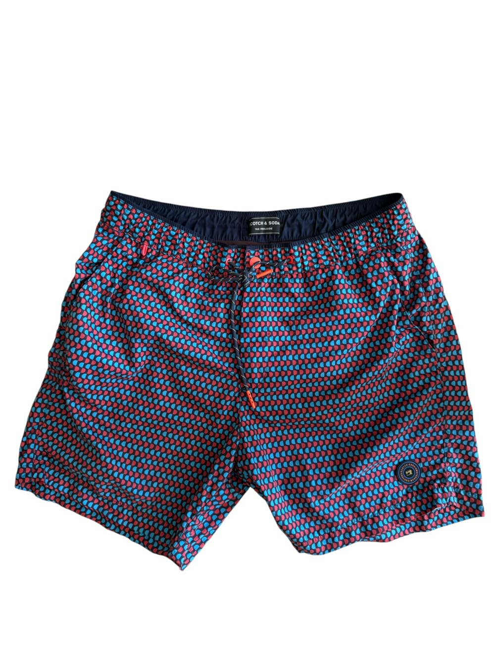 Scotch & Soda Men’s Swim Trunks Red and Blue Polka Dot Design USA Colors
